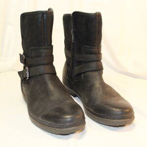UGG Women's Size 11 Black Waterproof Leather SIMMENS Wool Lined Moto Ankle Boots